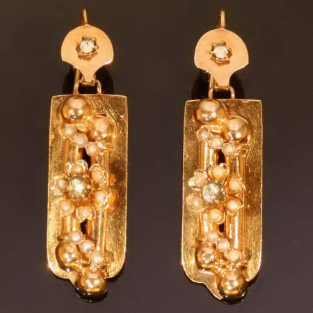 Antique 18kt red gold dangle earrings, Victorian style
